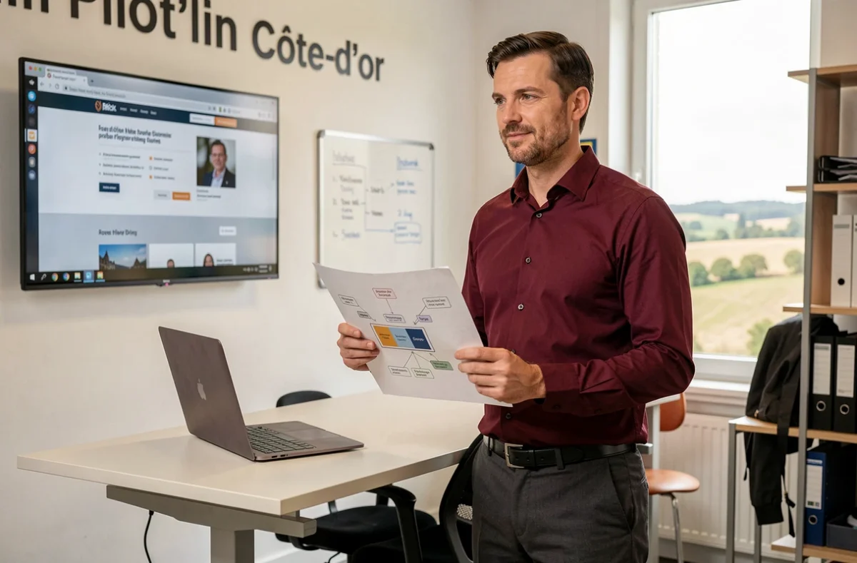 Chef de projet web de l'agence Pilot'in en Côte-d'Or présentant une feuille de route de création de site internet