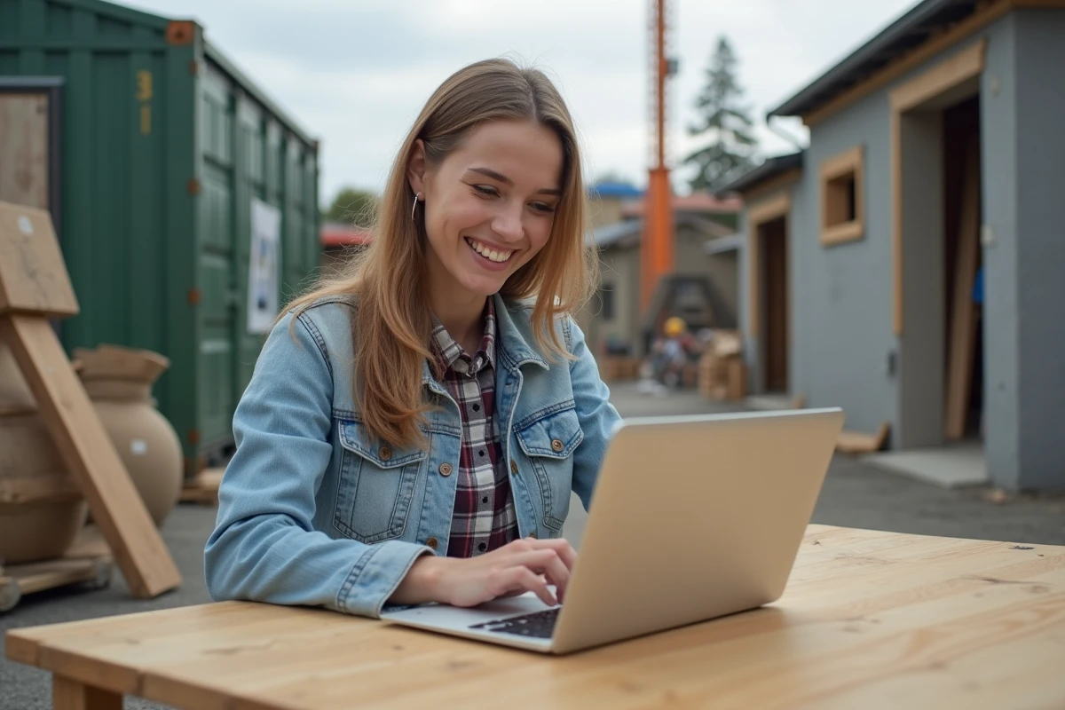 Assistante de projet construction femme souriante au site