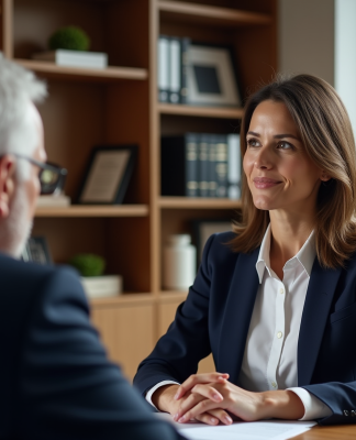 Conseils en droit du travail : Qui consulter ? Femme avocate en discussion avec un homme dans un bureau élégant