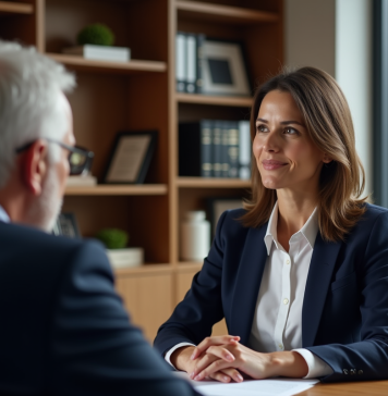 Conseils en droit du travail : Qui consulter ? Femme avocate en discussion avec un homme dans un bureau élégant