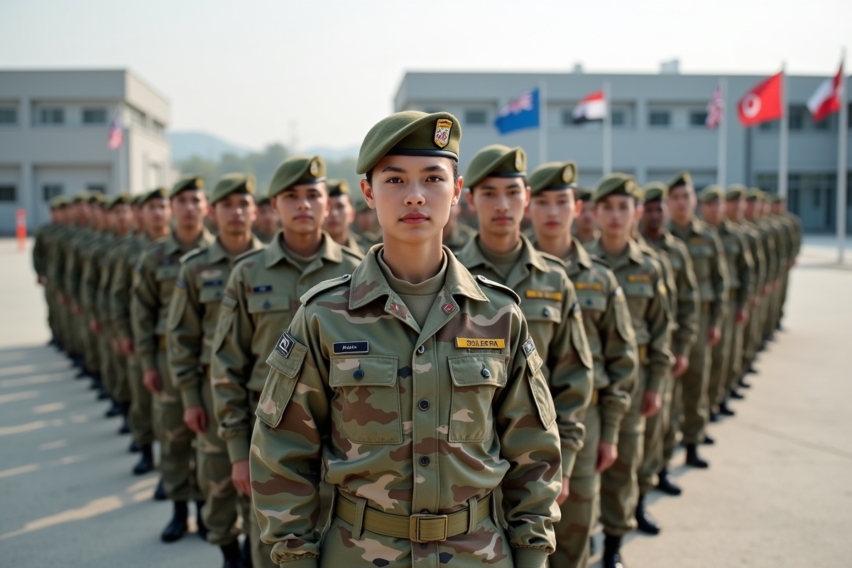 Jeunes cadets en uniforme lors d une parade militaire avec drapeaux