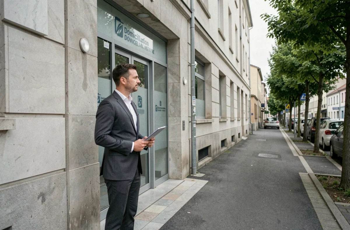 Entrepreneur devant un centre de domiciliation commerciale en Seine-et-Marne