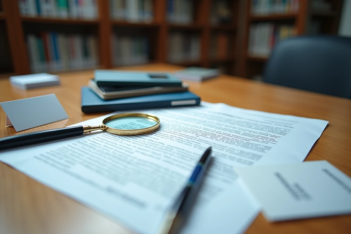 Comparaison de documents d'enregistrement de sociétés financières homonymes posés sur un bureau professionnel