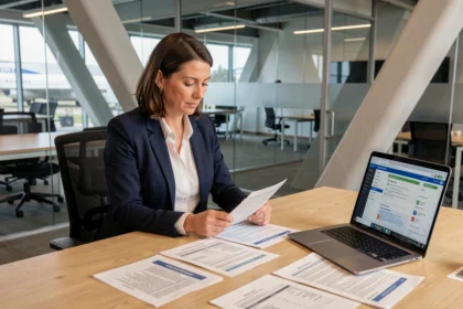 Employée du CSE Dassault Aviation Saint-Cloud consultant son portail d'avantages sociaux au bureau