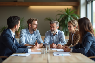 Groupe de professionnels en réunion dans un bureau moderne