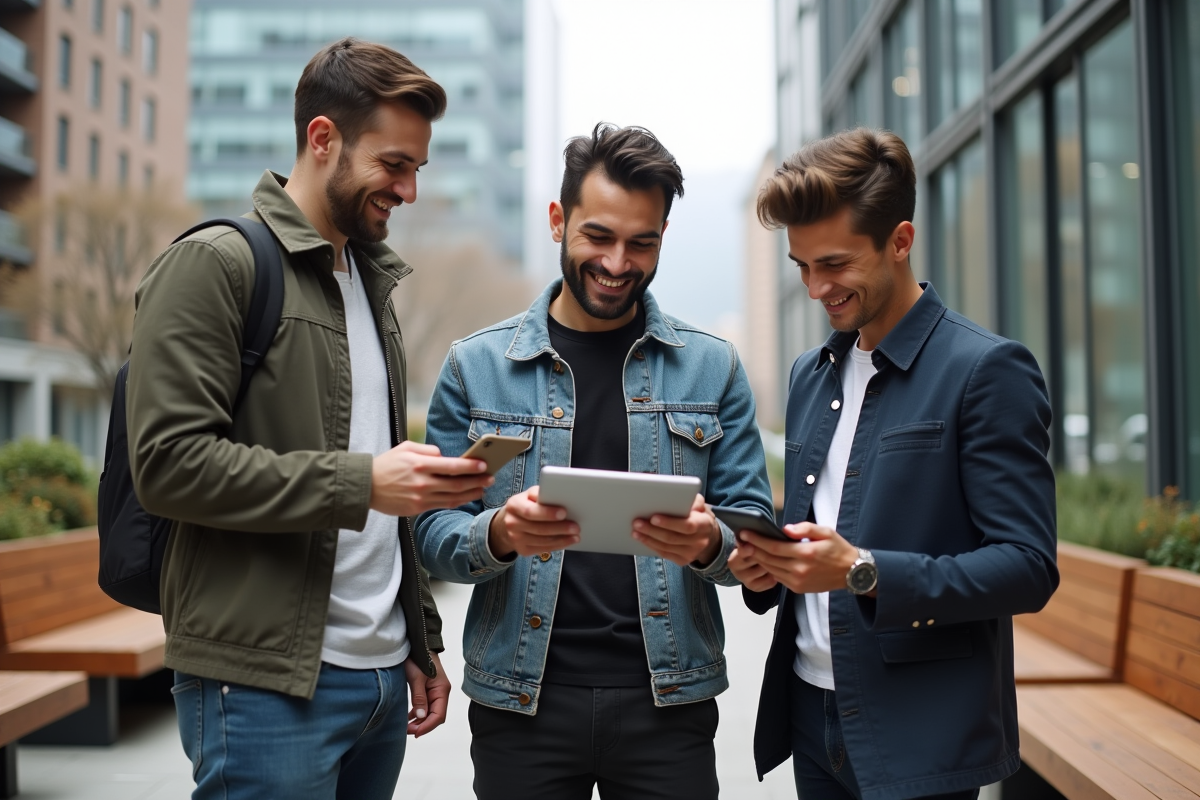 Groupe de professionnels discutant stratégie en espace urbain