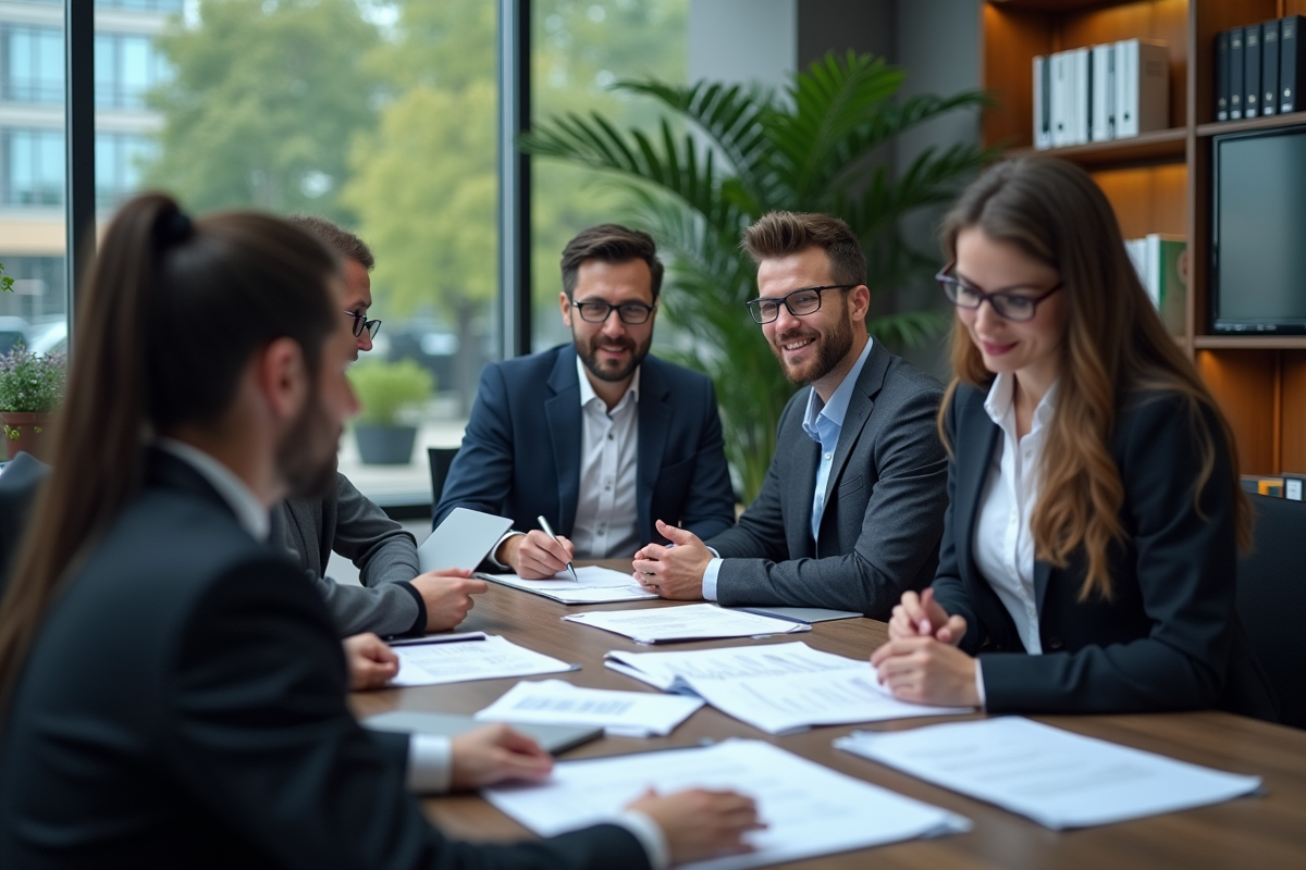 Groupe de professionnels RH en réunion dans un bureau moderne