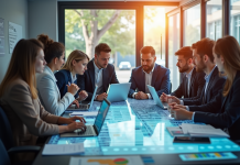 Groupe de professionnels analysant stratégies marketing digitales