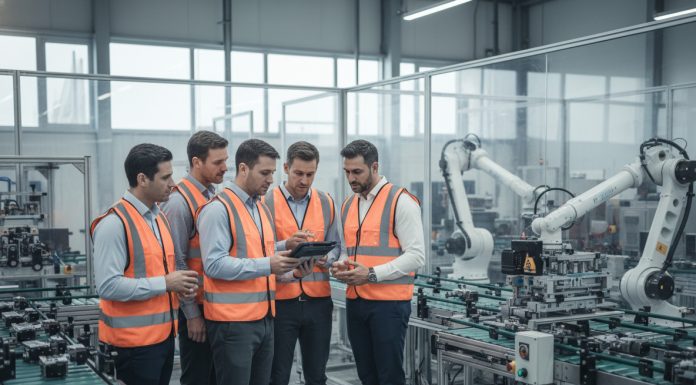 Innovation et performance : les piliers d’une industrie connectée Groupe d'ingénieurs en usine hyperrealiste