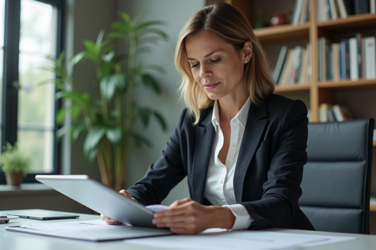 Femme d affaires en costume dans un bureau moderne