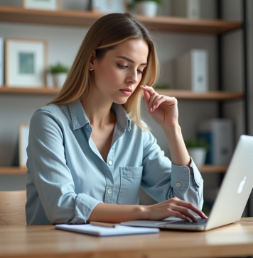Femme en bureau analysant deux produits côte à côte