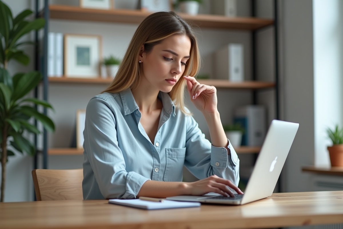 Femme en bureau analysant deux produits côte à côte
