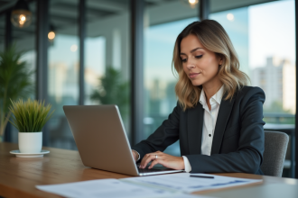 Femme d affaires concentrée sur ses analyses marketing
