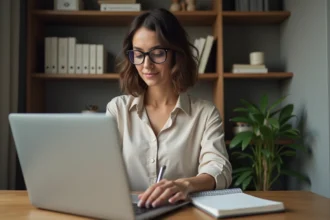 Jeune femme professionnelle travaillant sur son ecommerce