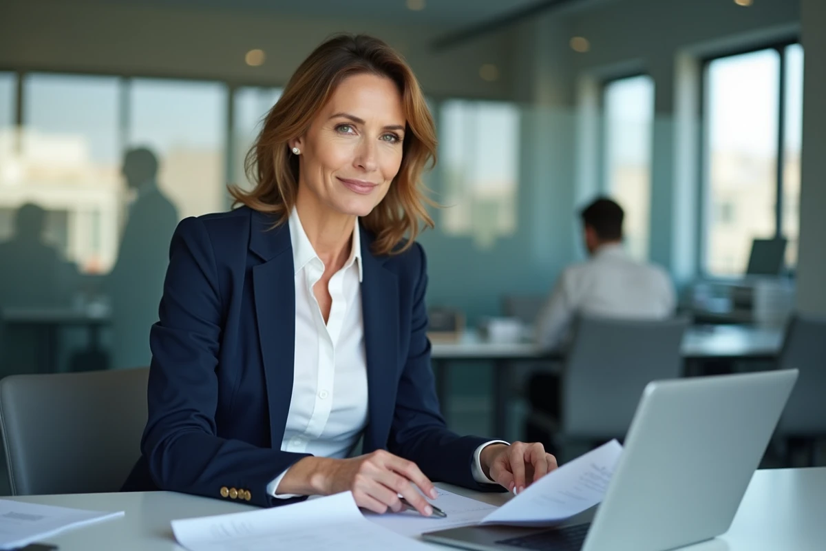 Femme cadre travaillant dans un bureau de secteur tertiaire, illustrant une activité de service professionnel