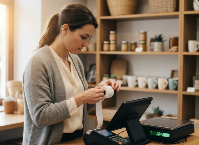 femme-professionnelle-examen-thermal Jeune femme professionnelle examinant un rouleau de thermal