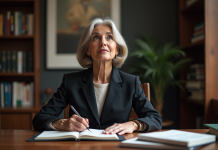 Concepts d’éthique : définition et exemples pour une réflexion approfondie Femme d'âge moyen en tenue professionnelle en pleine réflexion