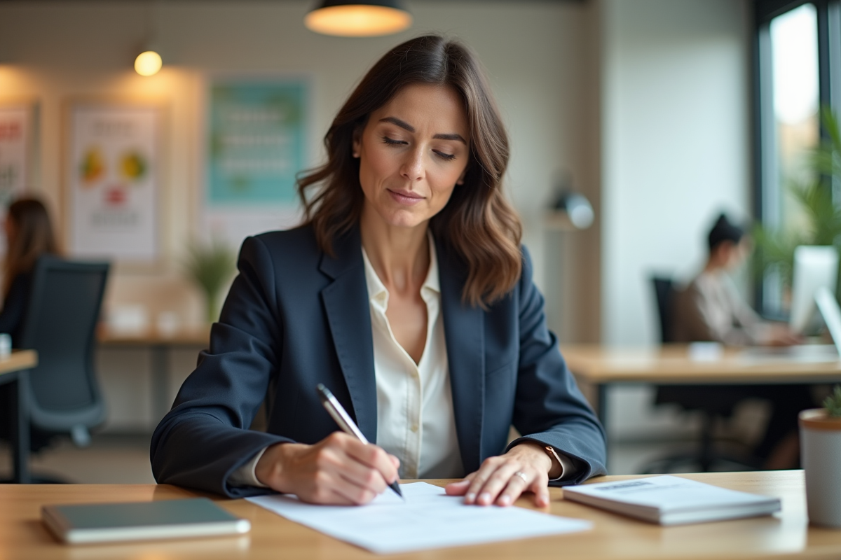 Manager femme remplissant un sondage de satisfaction au bureau