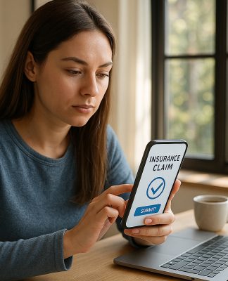Les nouvelles attentes des assurés face à la digitalisation des services Jeune femme utilisant un smartphone pour une réclamation d'assurance