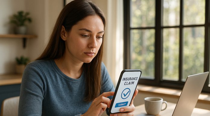 Les nouvelles attentes des assurés face à la digitalisation des services Jeune femme utilisant un smartphone pour une réclamation d'assurance