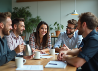 Loi sur les pauses de 15 minutes au Canada : ce que dit la législation en vigueur Groupe divers d'employes canadiens en réunion détendue