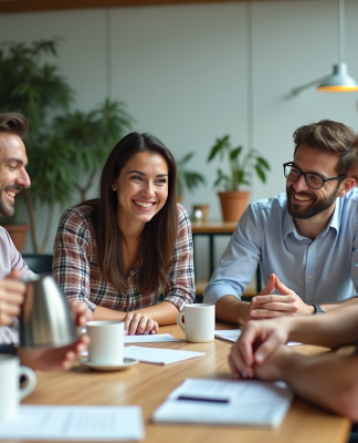 Loi sur les pauses de 15 minutes au Canada : ce que dit la législation en vigueur Groupe divers d'employes canadiens en réunion détendue