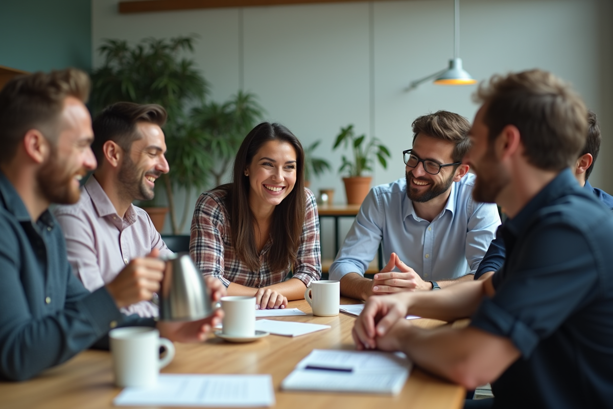 Groupe divers d'employes canadiens en réunion détendue
