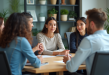 Obligation sociale : définition et enjeux à connaître pour tous Groupe de professionnels en réunion dans un bureau moderne