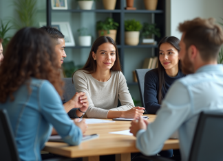 Obligation sociale : définition et enjeux à connaître pour tous Groupe de professionnels en réunion dans un bureau moderne