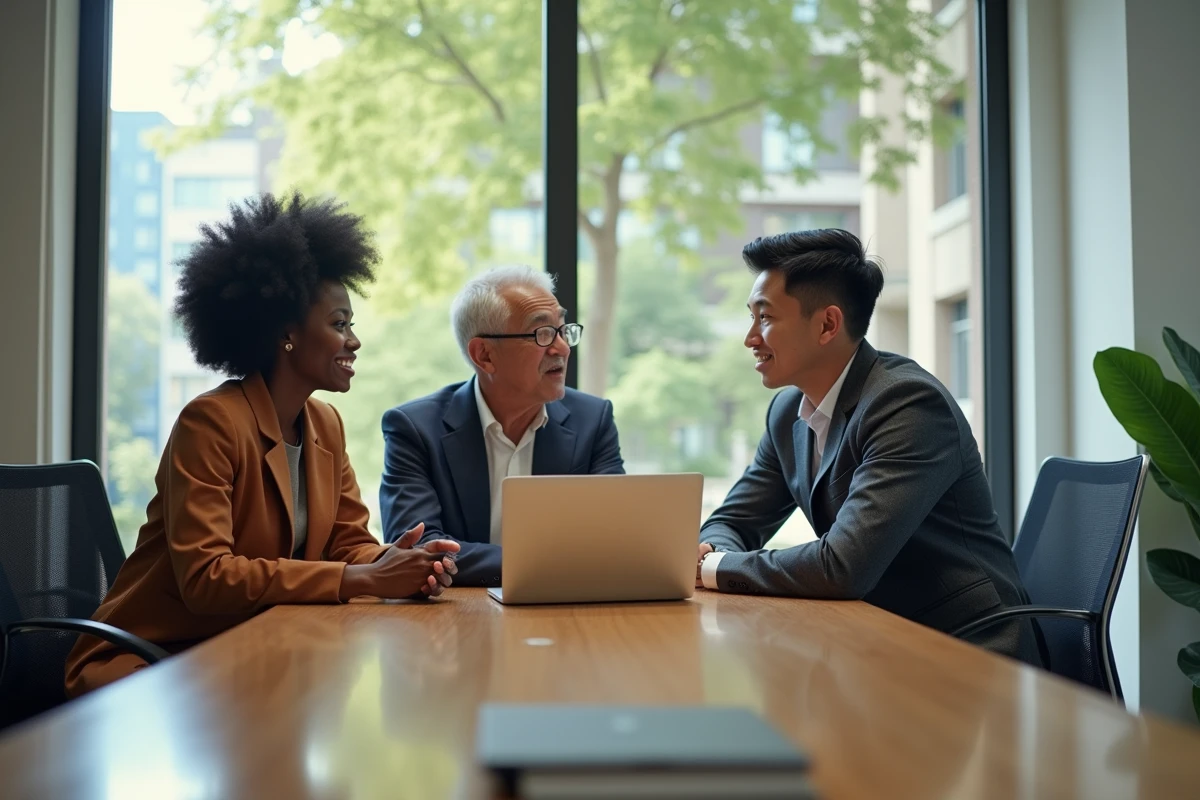 Groupe diversifié de professionnels en discussion