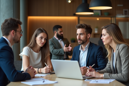 Groupe de jeunes professionnels en réunion de travail