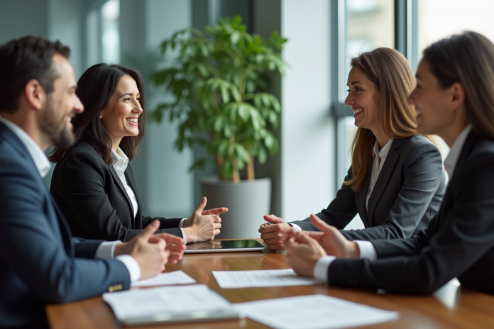 Groupe de professionnels en réunion dans un bureau moderne