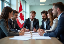 Groupe de professionnels dans un bureau moderne au Canada