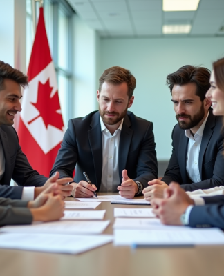 Groupe de professionnels dans un bureau moderne au Canada