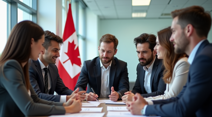 Groupe de professionnels dans un bureau moderne au Canada