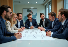 Plan transversal : comprendre son importance et ses applications en entreprise Groupe de professionnels discutant autour d'un organigramme