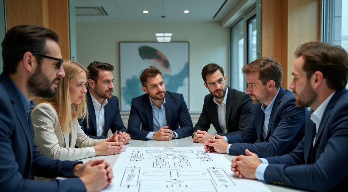 Plan transversal : comprendre son importance et ses applications en entreprise Groupe de professionnels discutant autour d'un organigramme