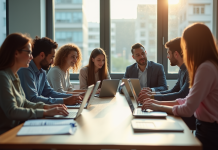Groupe de jeunes professionnels en réunion collaborative