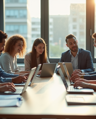 Groupe de jeunes professionnels en réunion collaborative