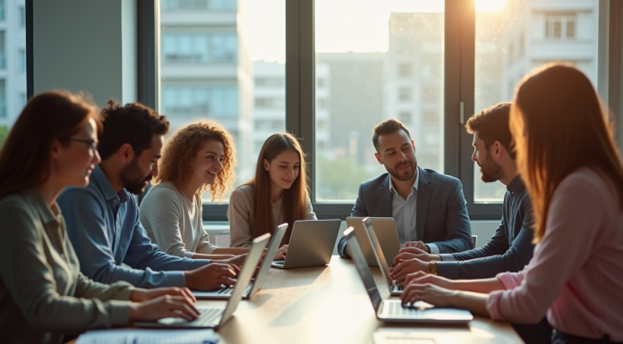 Groupe de jeunes professionnels en réunion collaborative