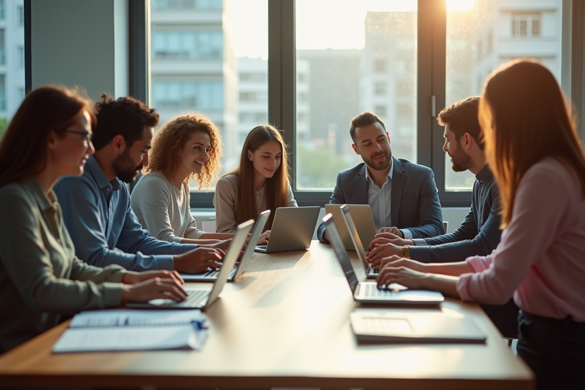 Groupe de jeunes professionnels en réunion collaborative