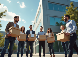 Entreprise : fermeture définitive, quelles conséquences pour les salariés ? Groupe de salariés dehors avec cartons en licenciement