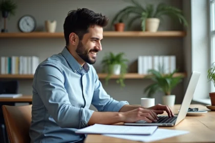 Homme travaillant sur son ordinateur dans un bureau moderne