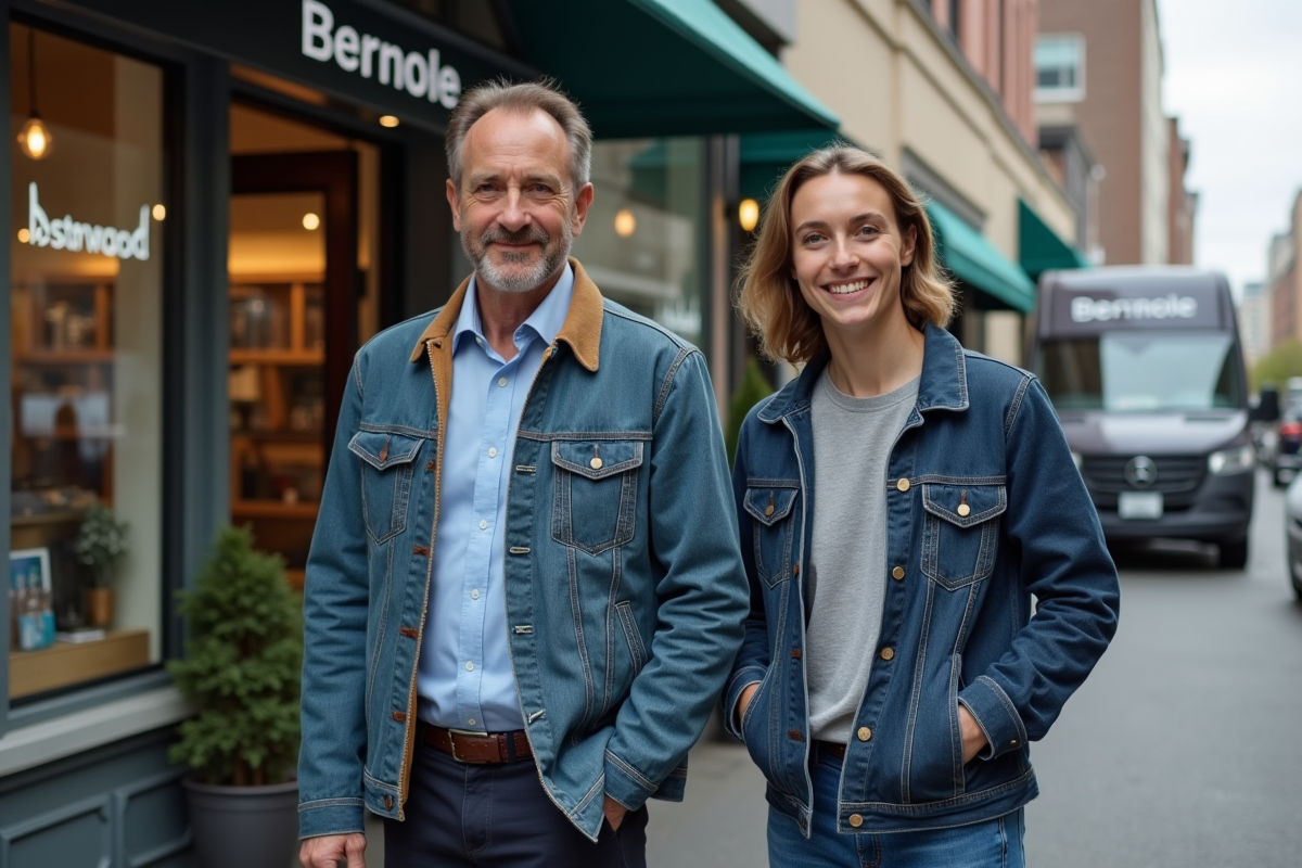 Homme et collègue devant un camion de livraison en ville