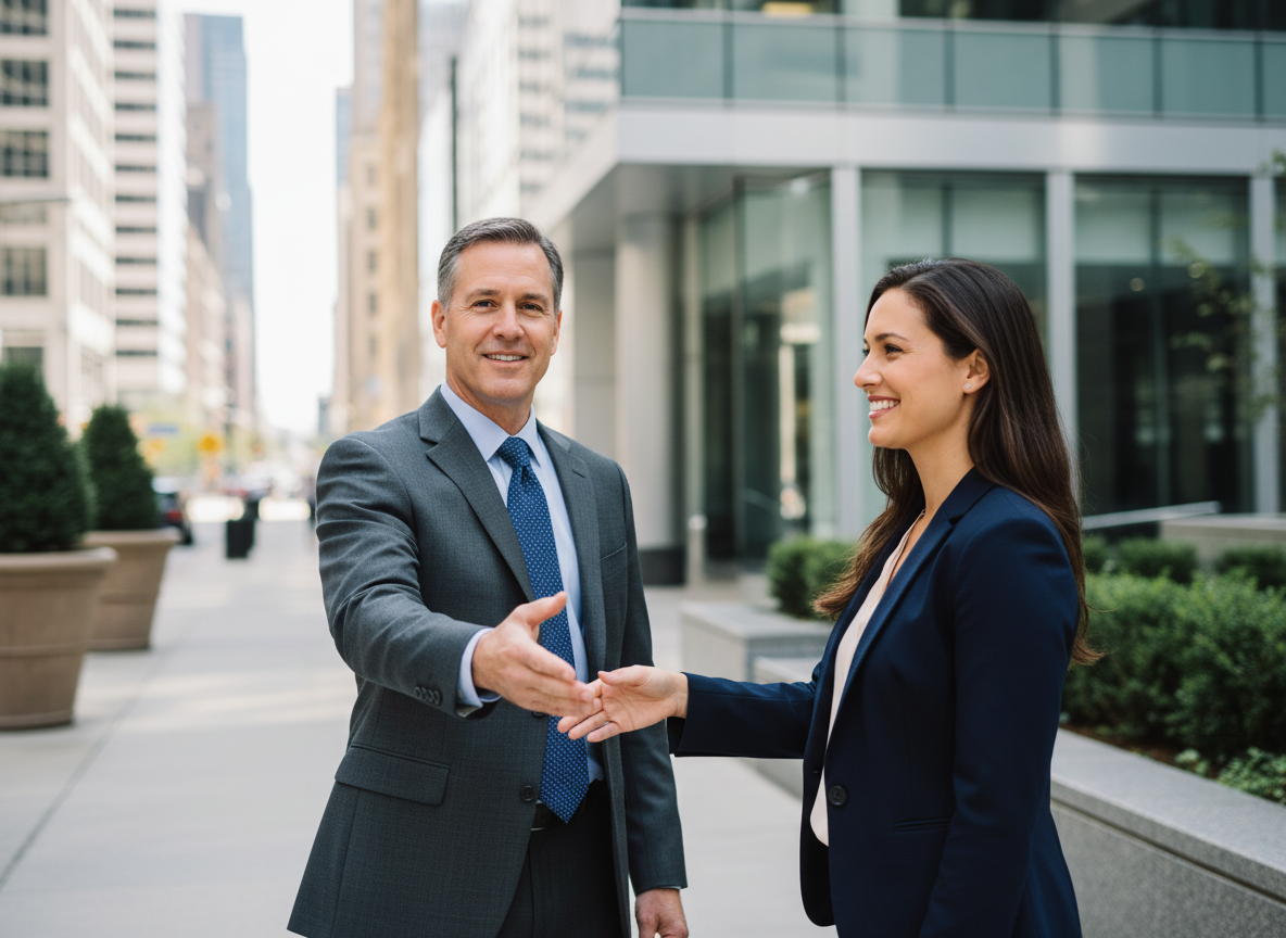 Homme comptable en costume serrant la main d