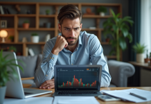 Impôts et gains en crypto : faut-il payer des taxes sur les plus-values non réalisées ? Homme d'affaires regardant des graphiques de cryptomonnaie sur une tablette