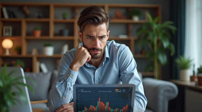 Impôts et gains en crypto : faut-il payer des taxes sur les plus-values non réalisées ? Homme d'affaires regardant des graphiques de cryptomonnaie sur une tablette