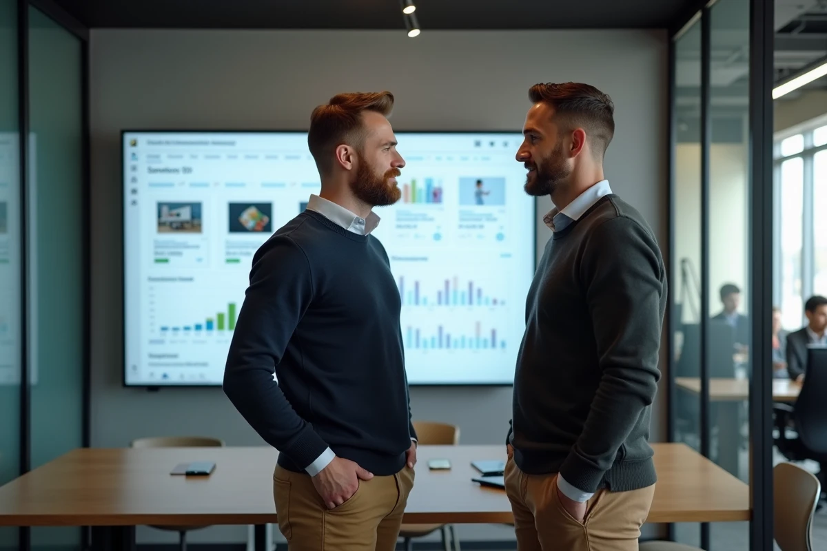 Homme discutant stratégie SEO dans un espace de travail moderne