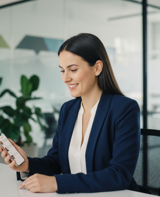 Comment la communication digitale booste votre clientèle en expertise comptable Jeune comptable souriante dans un bureau moderne
