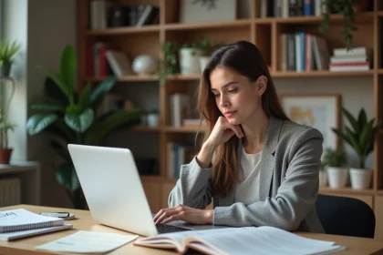 Jeune femme designer travaillant à son bureau à domicile